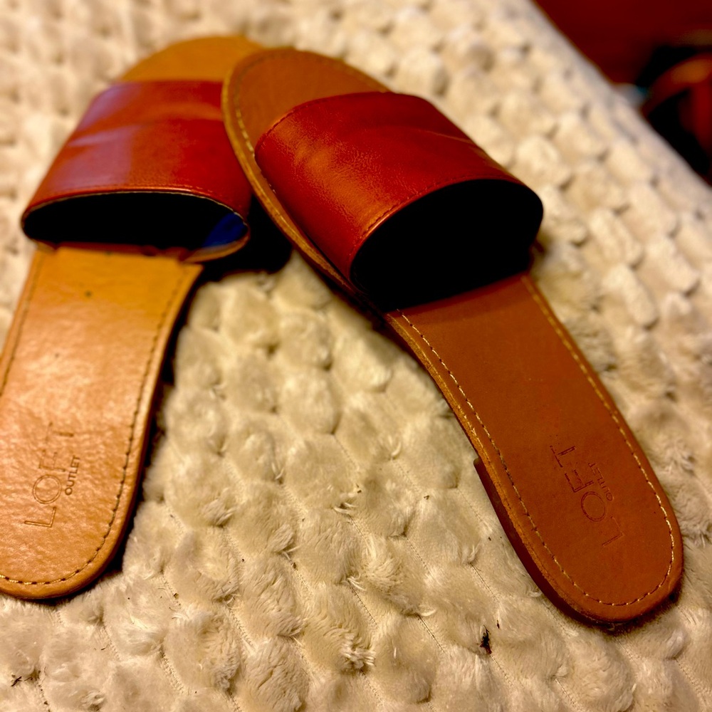LOFT Brown and Red Slide Sandals